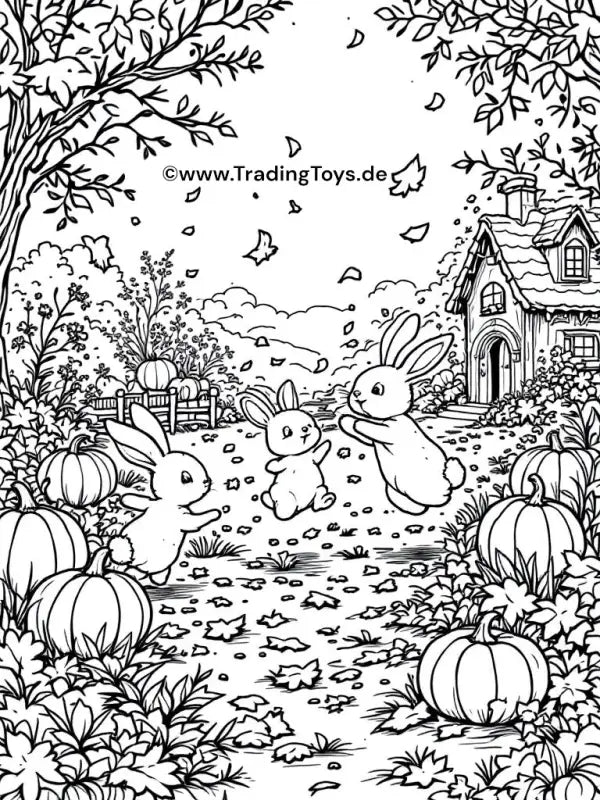 Ausmalbild Herbst Hasenfamilie Kürbisse – Kostenlos Ausdrucken - TradingToys.de 1