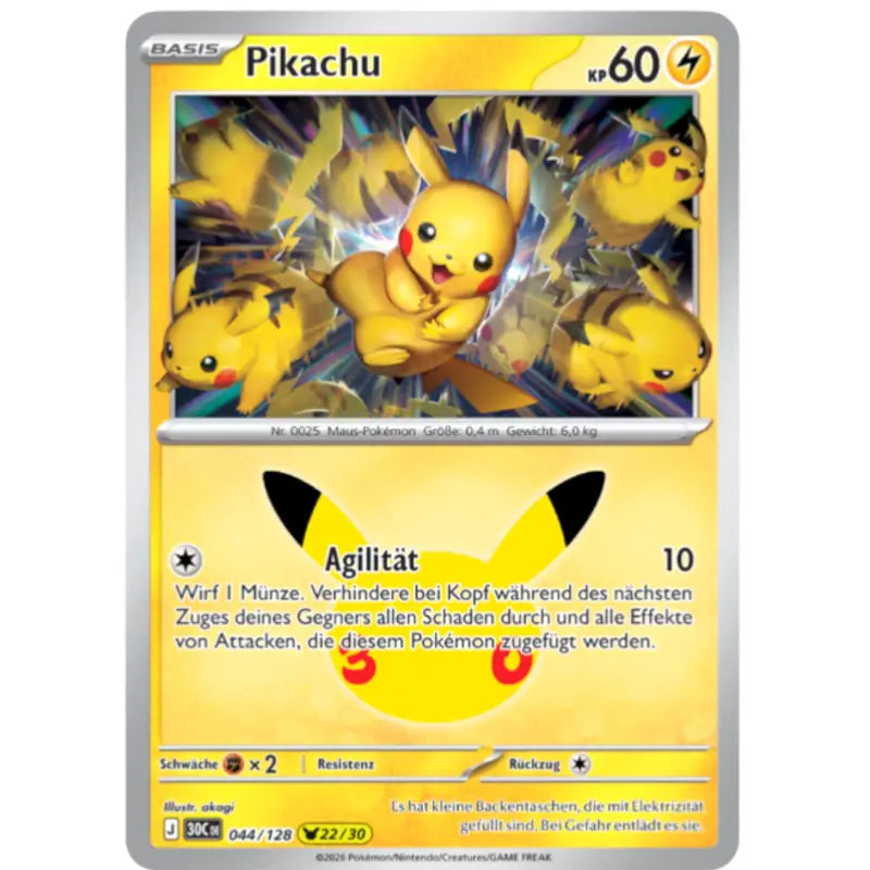 Pikachu J 30CDE 044/128 | Pokémon 30 Jahre Sammelkartenspiel - 1