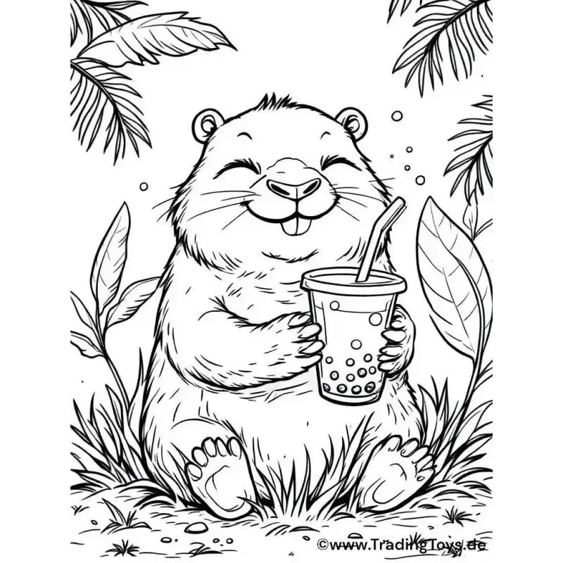 Tier Ausmalbild Capybara mit Bubbeltea - Ausmalbilder Tiere - TradingToys.de 1