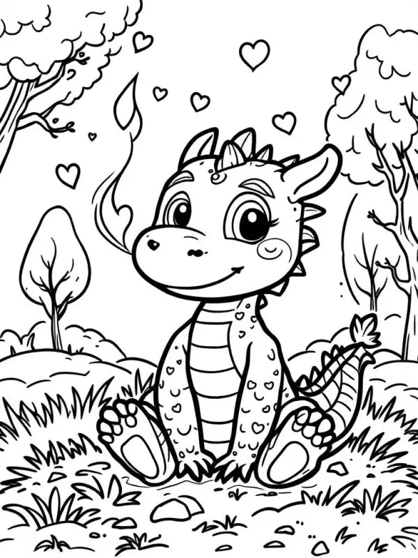 Ausmalbild Baby-Drache mit Herzen – Kostenlos Ausdrucken | Malvorlage Valentinstag - TradingToys.de 1