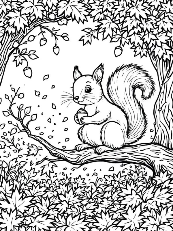 Ausmalbild Eichhörnchen Herbst – Kostenlos Ausdrucken |Kinder & Erwachsene - 1