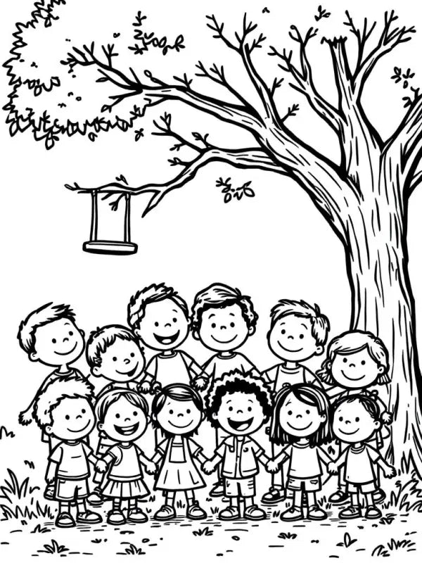 Ausmalbild Kindergarten Kinder – Kostenlos Ausdrucken | Malvorlage Freundschaft PDF - 1