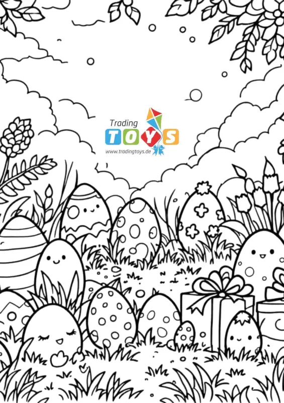 Ausmalbild Ostereier Kawaii – Kostenlos Ausdrucken | Oster-Malvorlage - 1
