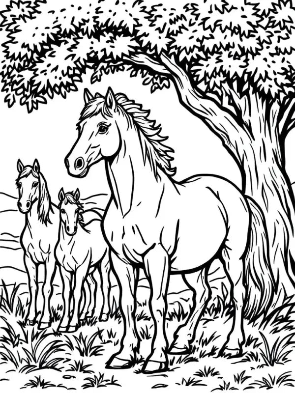 Ausmalbild Pferde Stute mit Fohlen – Kostenlos Ausdrucken | Malvorlage Mädchen PDF - TradingToys.de 1