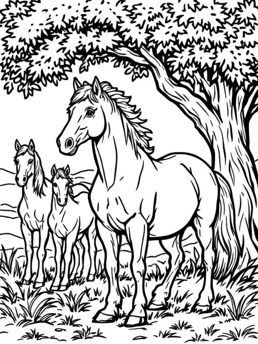 Ausmalbild Pferde Stute mit Fohlen – Kostenlos Ausdrucken | Malvorlage Mädchen PDF - 1