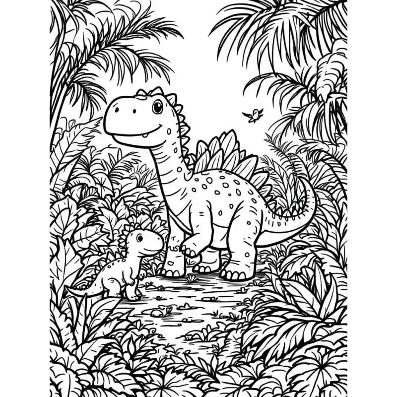 Dino Ausmalbild – Mama & Baby Dinosaurier PDF ausdrucken - 1