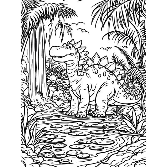 Dinosaurier Ausmalbild Wasserfall zum Ausdrucken - 1