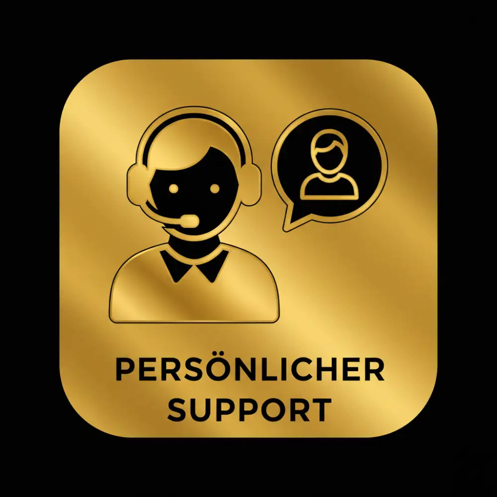 Goldfarbenes Quadratsymbol mit einer schwarzen Silhouette einer Kundendienstmitarbeiterin mit Kopfhörern und einer Sprechblase, die die Umrisslinie einer anderen Person zeigt.