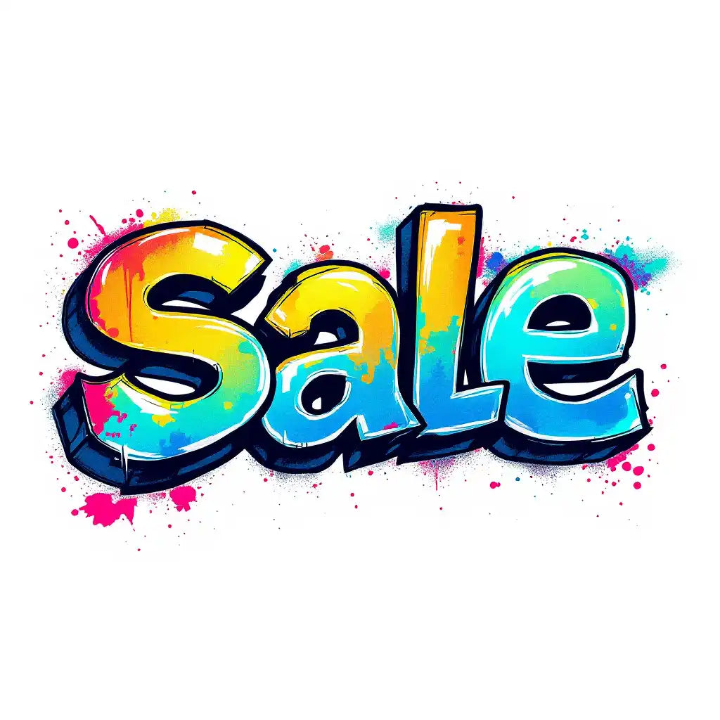 Buntes Graffiti-Style-„Sale“-Wort mit Farbspritzern.