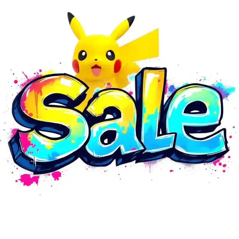 Eine lebendige Graffiti-Style-Grafik mit der Aufschrift „Sale“ und Pikachu.