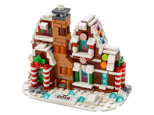Lego creator mini gingerbread house spielzeug online kaufen mit braunen weißen roten und grünen steinen und einer 2019 tafel