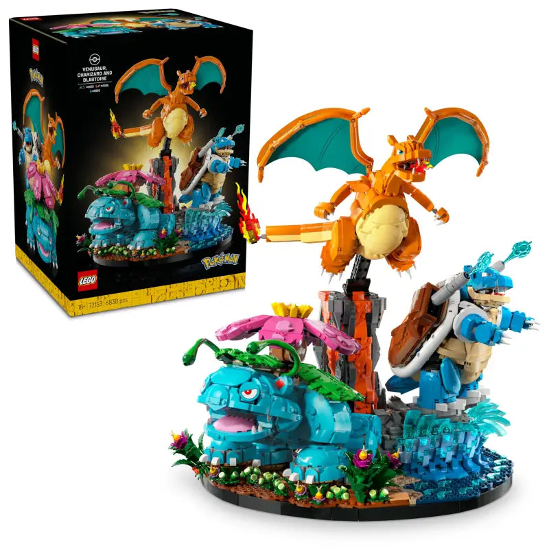 Lego® pokémon™ bisaflor glurak turtok set mit bunten plastiksteinen in detailreichen, dynamischen 3d-figuren
