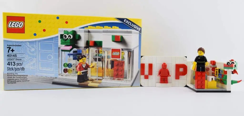 Lego store 40145 mit weiß rotem stein storefront und minifiguren perfekt zum spielzeug online kaufen