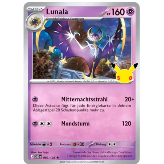 Lunala J 30CDE 080/128 | Pokémon 30 Jahre Sammelkarte - 1