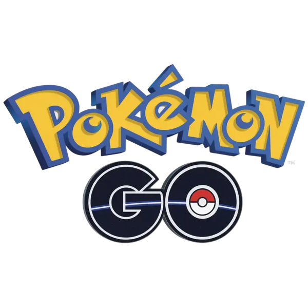 Das offizielle Pokémon GO-Logo, das fette gelbe Buchstaben mit blauem Umriss über dem stilisierten 'GO'-Emblem zeigt, das einen roten und weißen Pokéball integriert.