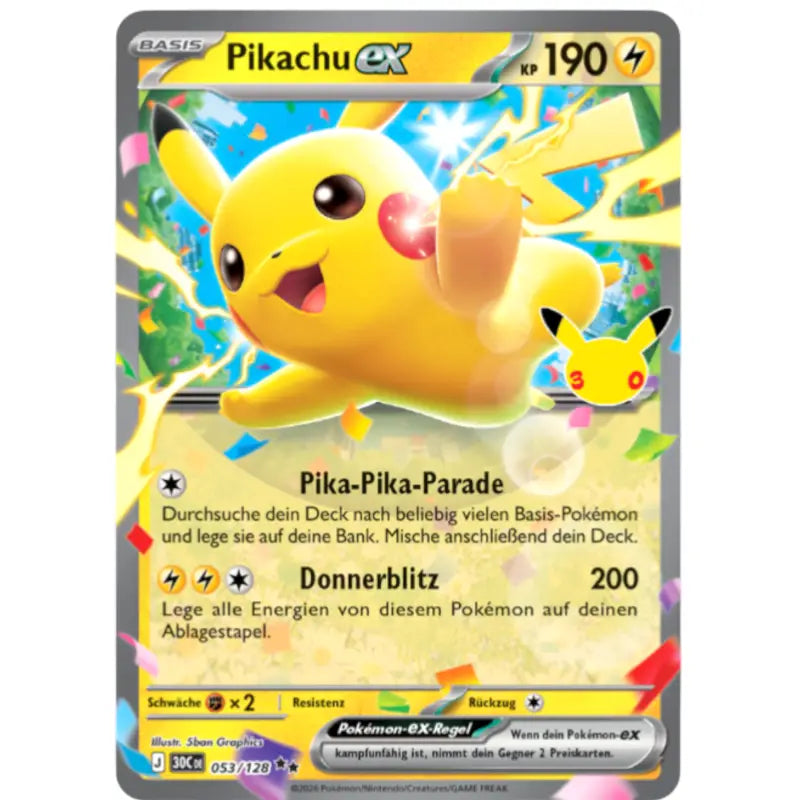 Pikachu ex J 30CDE 053/128 | Pokémon 30 Jahre Sammelkartenspiel - 1