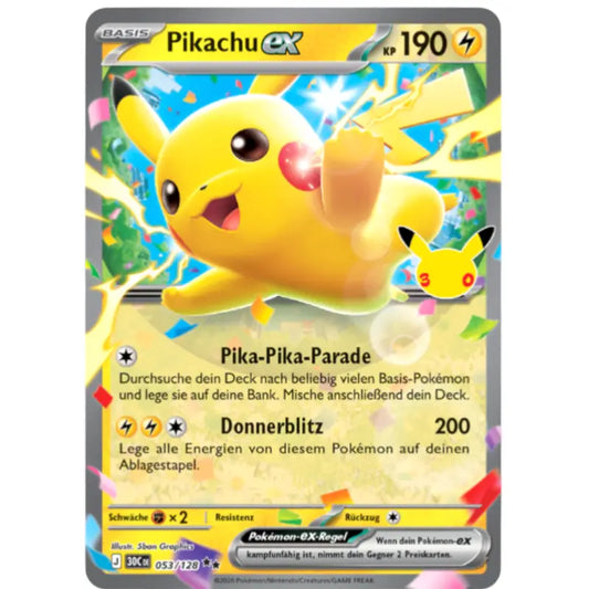 Pikachu ex J 30CDE 053/128 | Pokémon 30 Jahre Sammelkartenspiel - 1