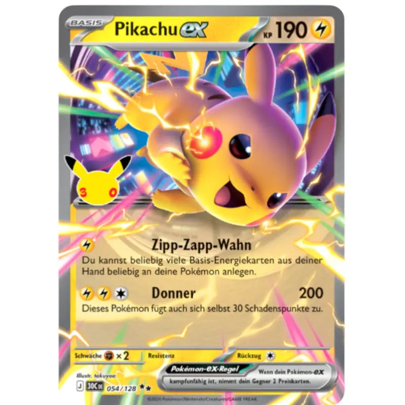 Pikachu ex J 30CDE 054/128 | Pokémon 30 Jahre Sammelkartenspiel - 1