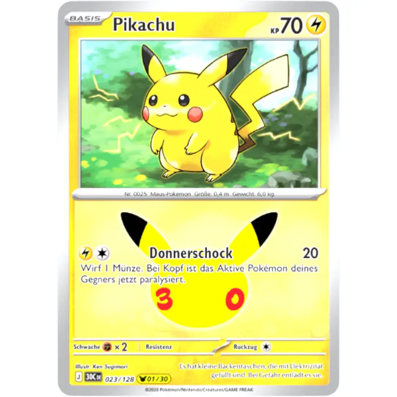 Pikachu J 30CDE 023/128 | Pokémon 30 Jahre Sammelkartenspiel - 1