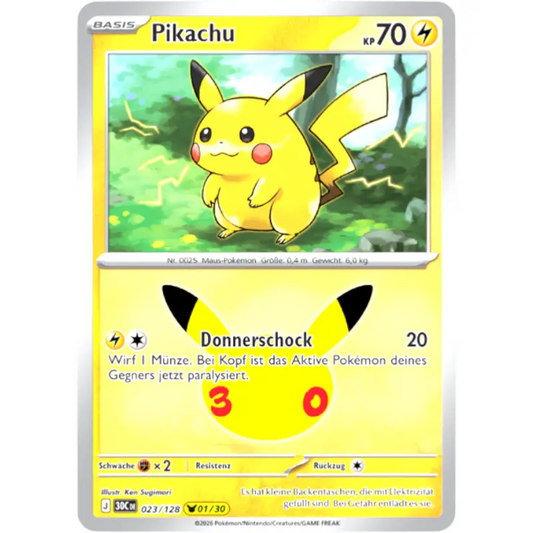 Pikachu J 30CDE 023/128 | Pokémon 30 Jahre Sammelkartenspiel - 1