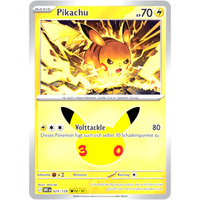 Pikachu J 30CDE 024/128 | Pokémon 30 Jahre Sammelkartenspiel - 1
