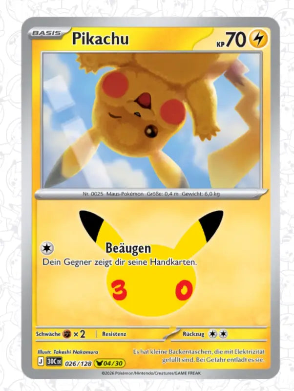 Pikachu J 30CDE 026/128 | Pokémon 30 Jahre Sammelkartenspiel - 1