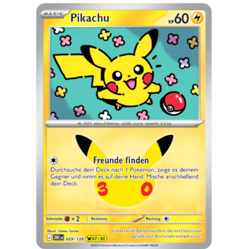 Pikachu J 30CDE 029/128 | Pokémon 30 Jahre Sammelkartenspiel - 1