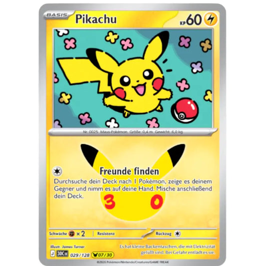 Pikachu J 30CDE 029/128 | Pokémon 30 Jahre Sammelkartenspiel - 1