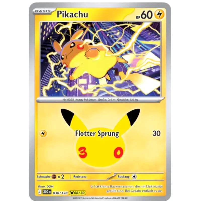 Pikachu J 30CDE 030/128 | Pokémon 30 Jahre Sammelkartenspiel - 1