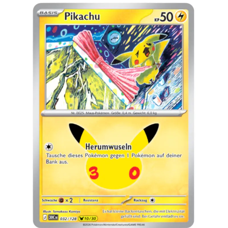 Pikachu J 30CDE 032/128 | Pokémon 30 Jahre Sammelkartenspiel - 1