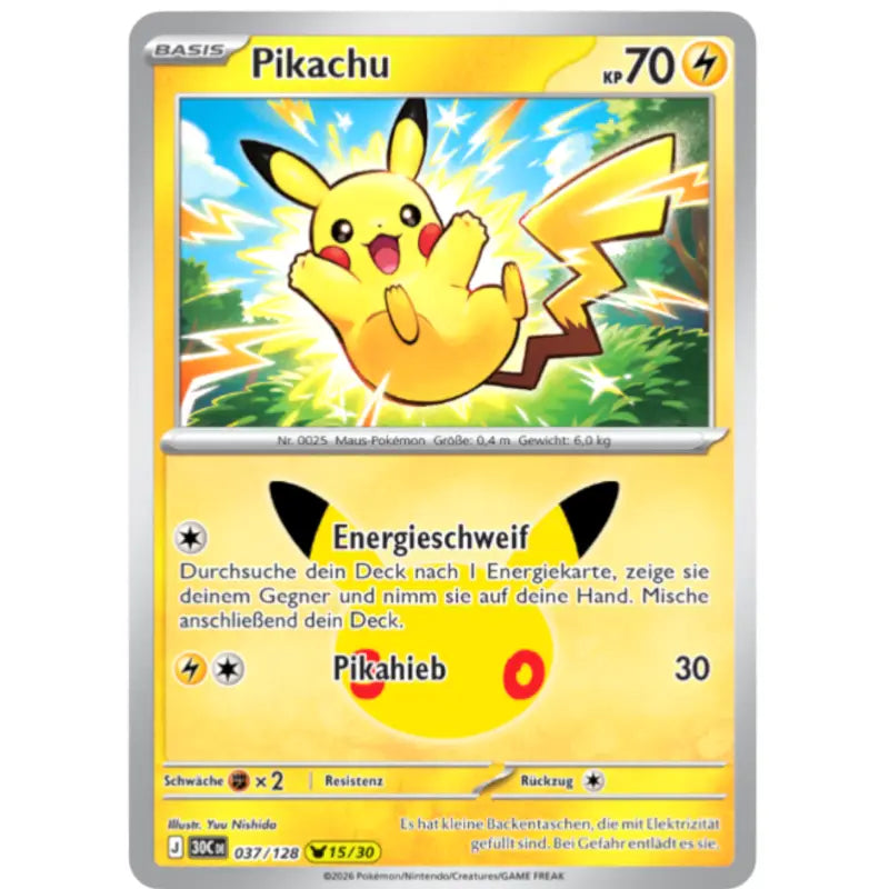 Pikachu J 30CDE 037/128 | Pokémon 30 Jahre Sammelkartenspiel - 1