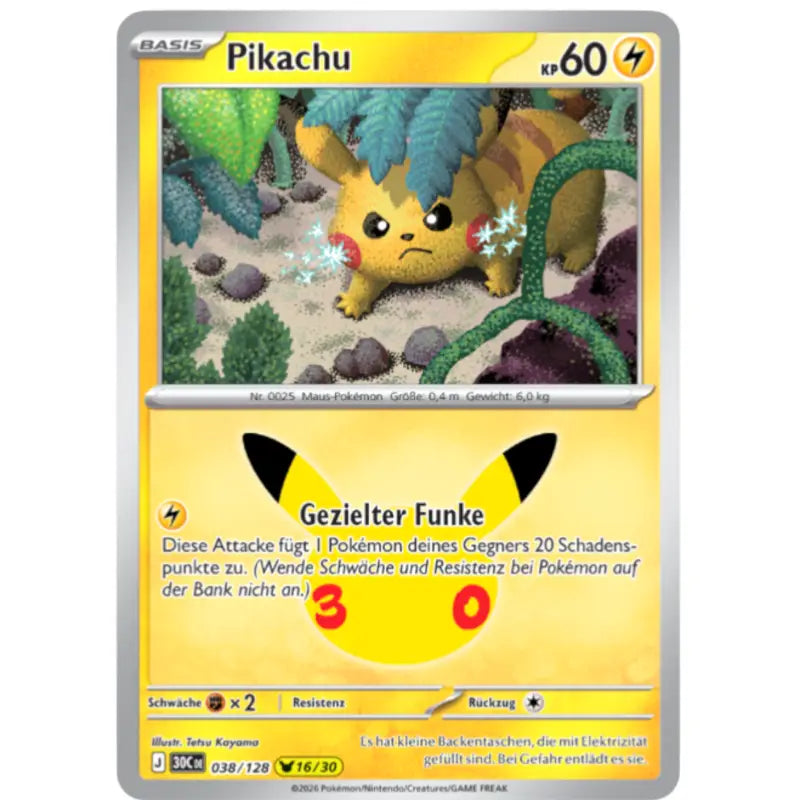 Pikachu J 30CDE 038/128 | Pokémon 30 Jahre Sammelkartenspiel - 1