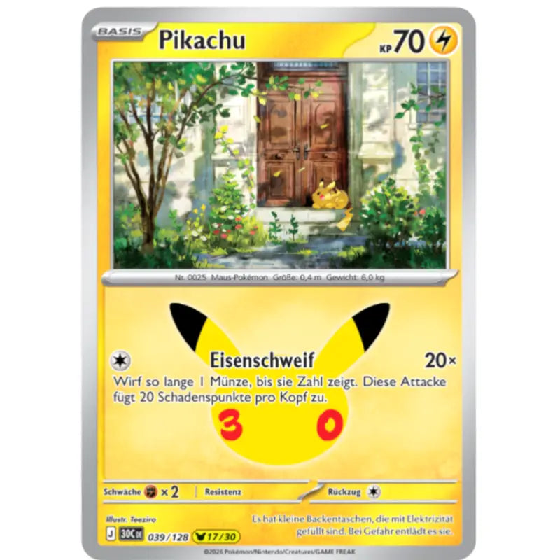 Pikachu J 30CDE 039/128 | Pokémon 30 Jahre Sammelkartenspiel - 1