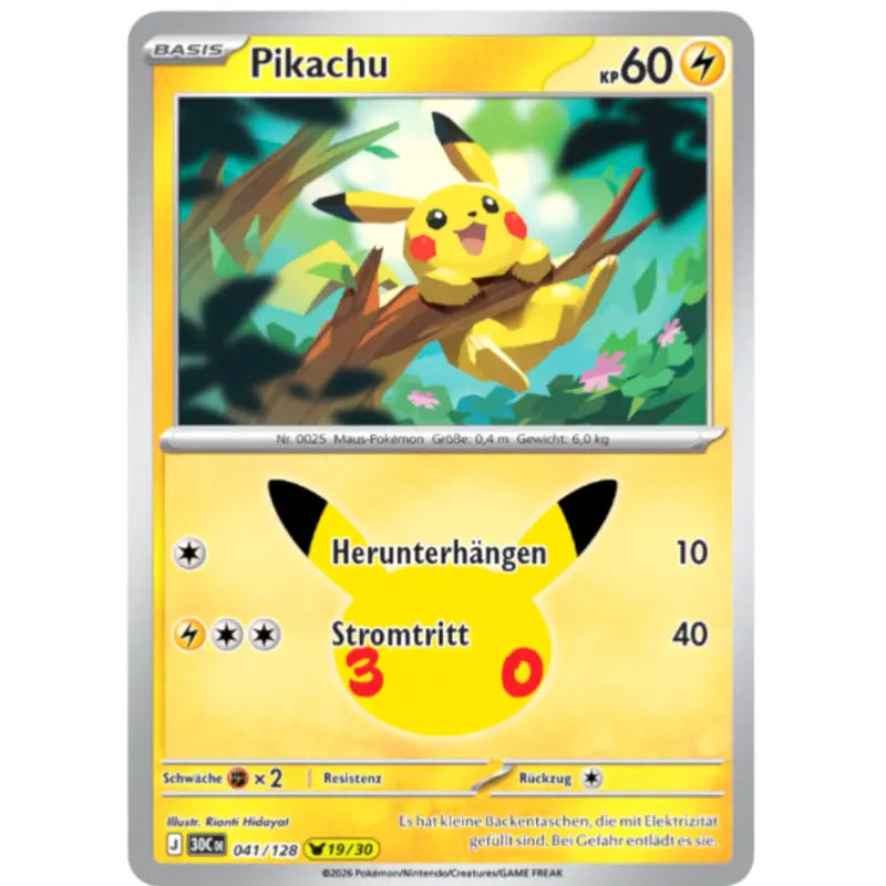 Pikachu J 30CDE 041/128 | Pokémon 30 Jahre - 1