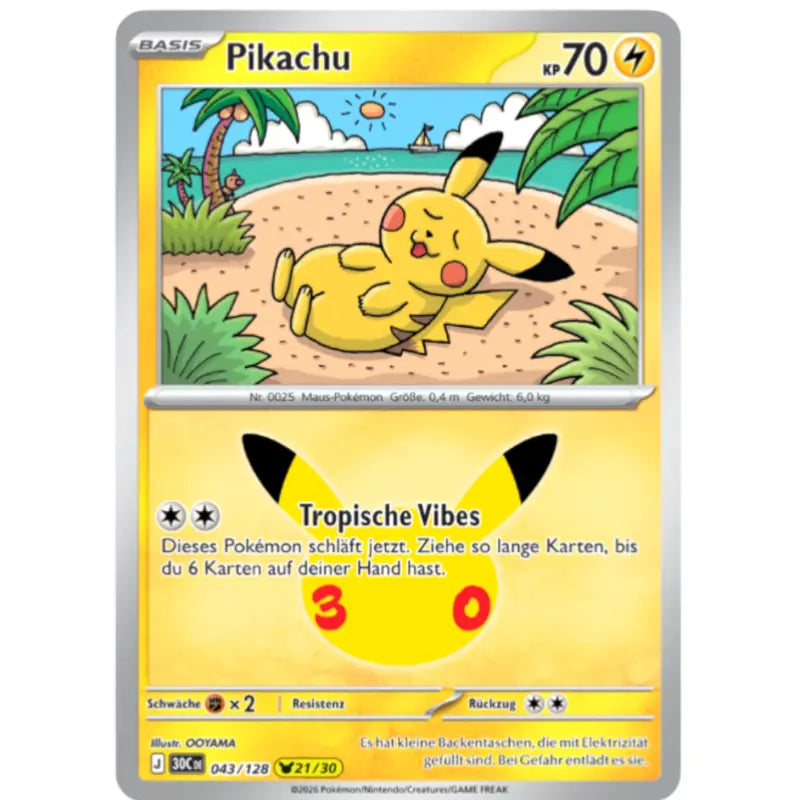 Pikachu J 30CDE 043/128 | Pokémon 30 Jahre Sammelkartenspiel - 1