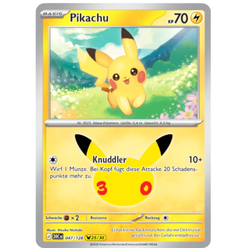 Pikachu J 30CDE 047/128 | Pokémon 30 Jahre Sammelkartenspiel - 1