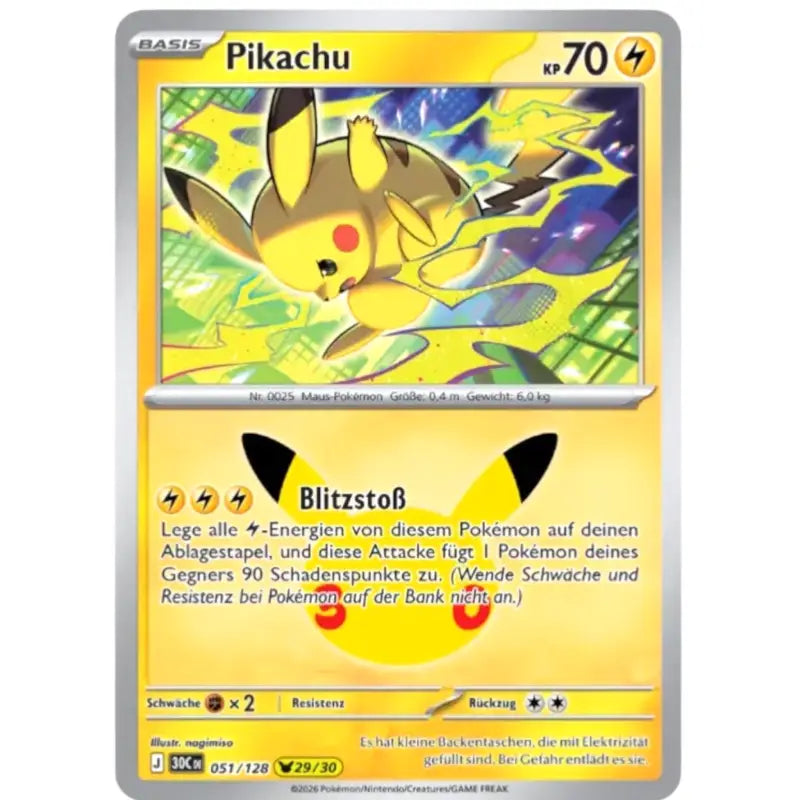 Pikachu J 30CDE 051/128 | Pokémon 30 Jahre Sammelkartenspiel - 1