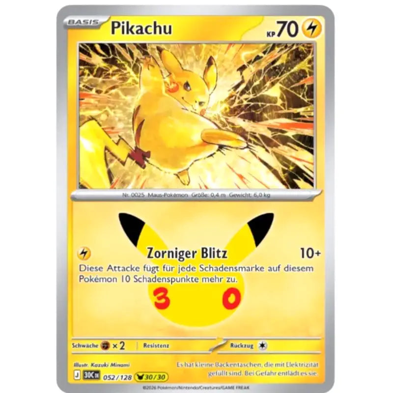 Pikachu J 30CDE 052/128 | Pokémon 30 Jahre Sammelkartenspiel - 1