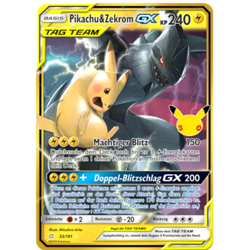 Pikachu & Zekrom GX 33/181 – Pokémon 30 Jahre Karte - 1