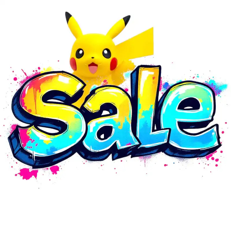 Eine lebendige Graffiti-Style-Grafik mit der Aufschrift „Sale“ und Pikachu.