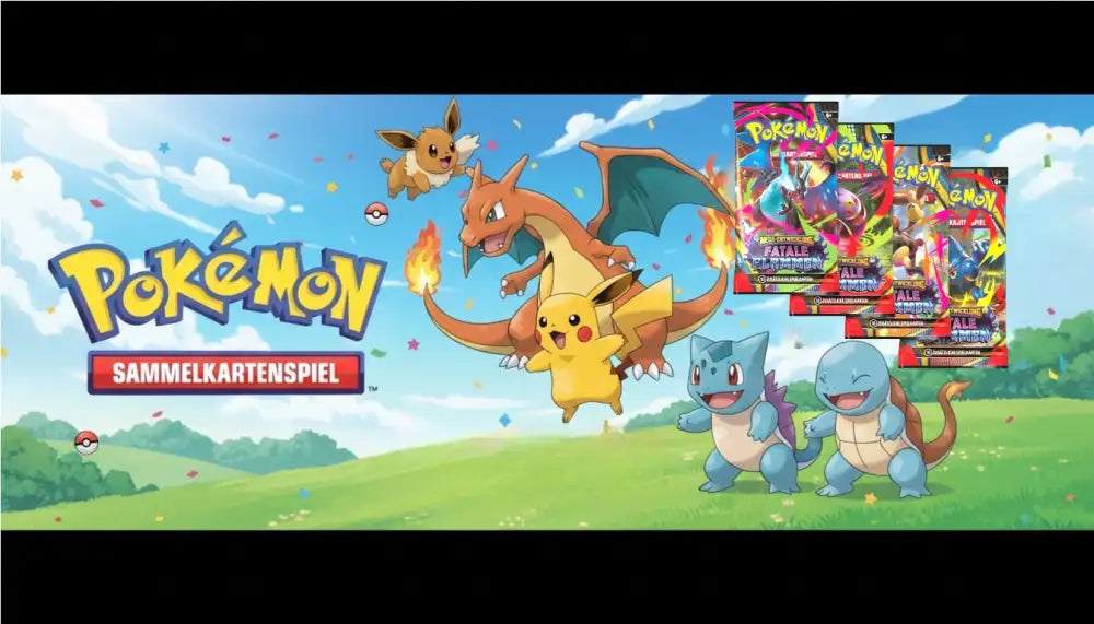Pokémon-Sammelkartenspiel Boosterpacks mit lebendiger Grafik und kräftigen, farbenfrohen Designs.