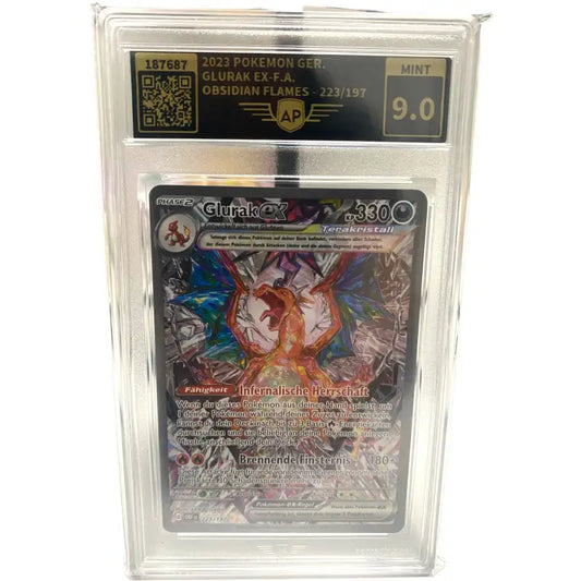 Seltene Pokemon Karte Glurak ex 🔥9.0 Mint AP Grading 223/197 Deutsch - 1