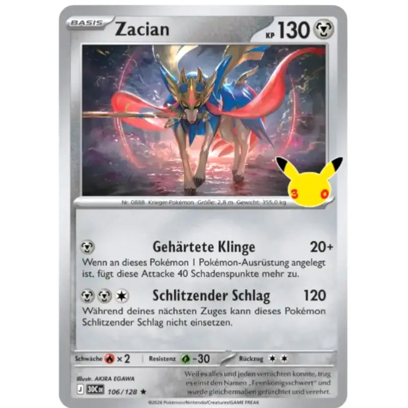 Zacian J 30CDE 106/128 | Pokémon 30 Jahre Sammelkarte - 1